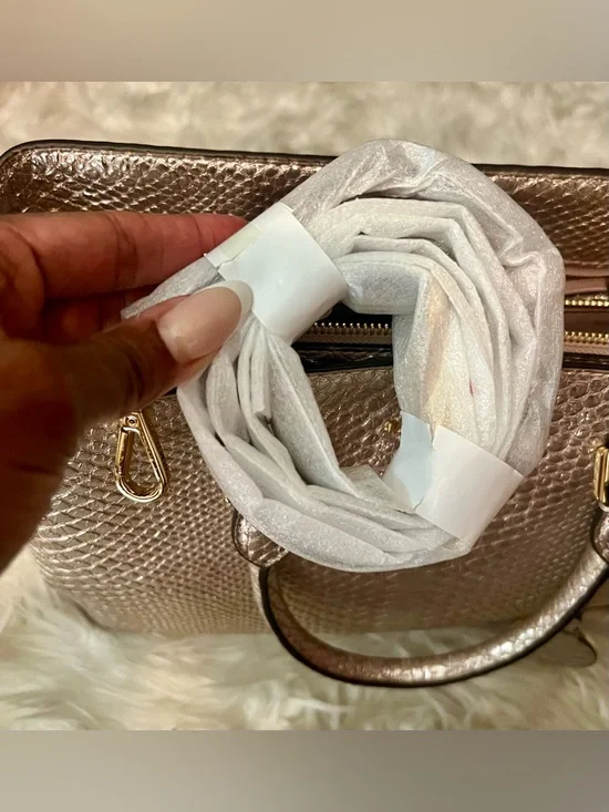 Michael Kors Metallic Golden BronzeSnake-Embossed Top-Handle Satchel - Picture 11 of 16